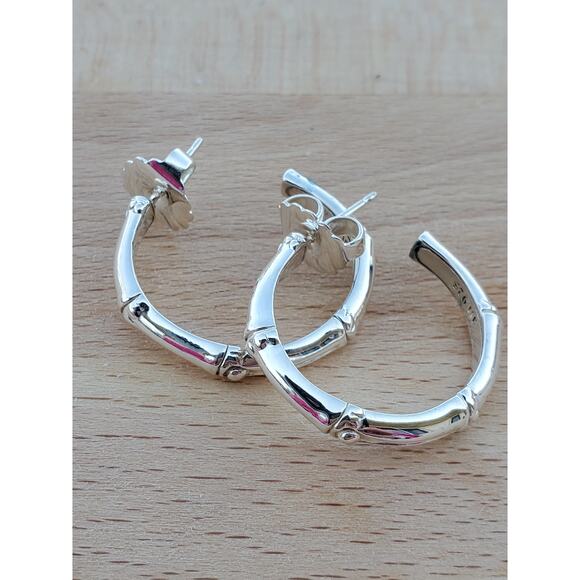 John Hardy Bamboo Sterling Silver 925 Post Back Hoop Earrings - Picture 1 of 9